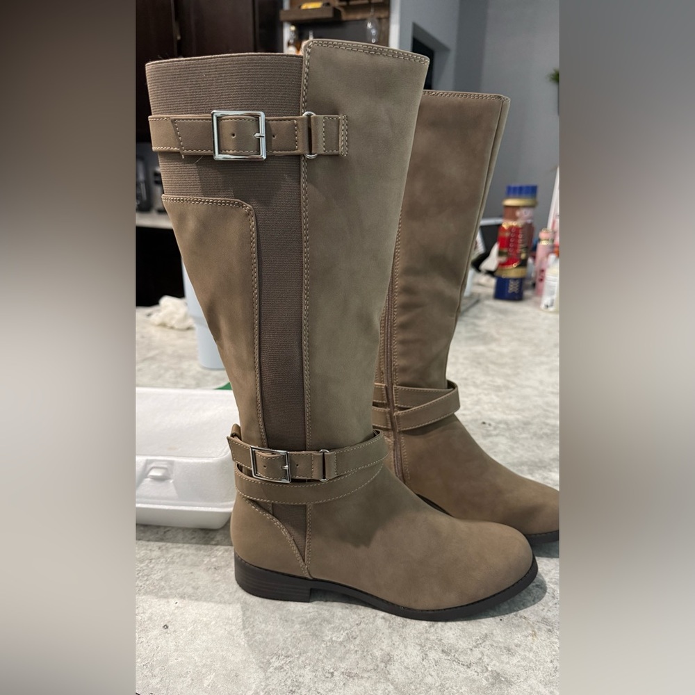 JustFab Taupe Over the Knee Boots